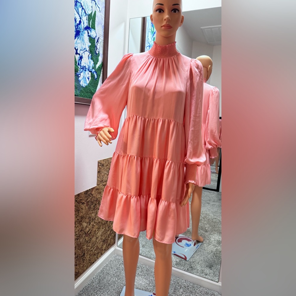 Alex Marie Coral Pink  Smocked Tiered Midi Dress - Size 4